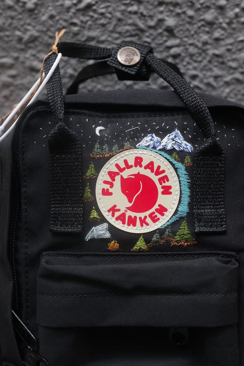 天然林的夜晚No.2-Kanken Sling黑色單肩背包-手工刺繡設計訂製
