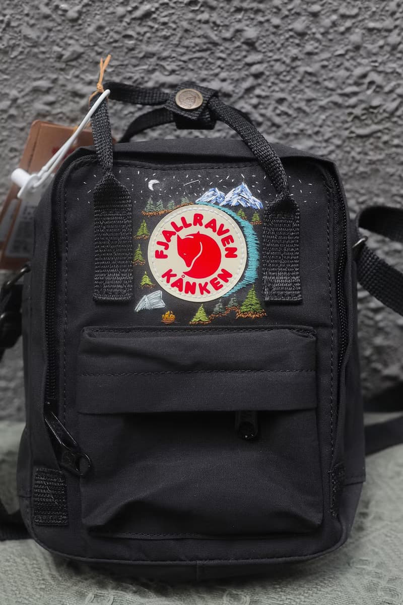 天然林的夜晚No.2-Kanken Sling黑色單肩背包-手工刺繡設計訂製