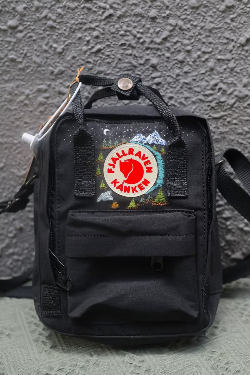 天然林的夜晚No.2-Kanken Sling黑色單肩背包-手工刺繡設計訂製