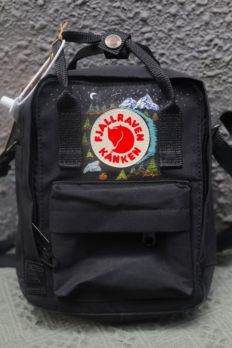 天然林的夜晚No.2-Kanken Sling黑色單肩背包-手工刺繡設計訂製