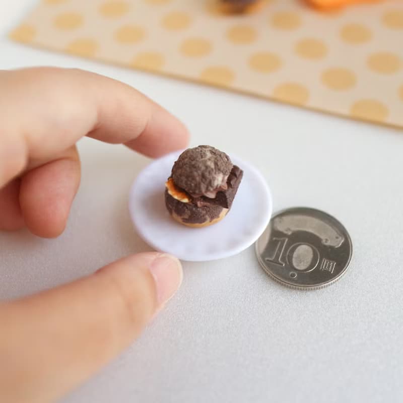 巧克力菠蘿泡芙 耳環 單支 單顆 仿真食物 Choux au Craquelin