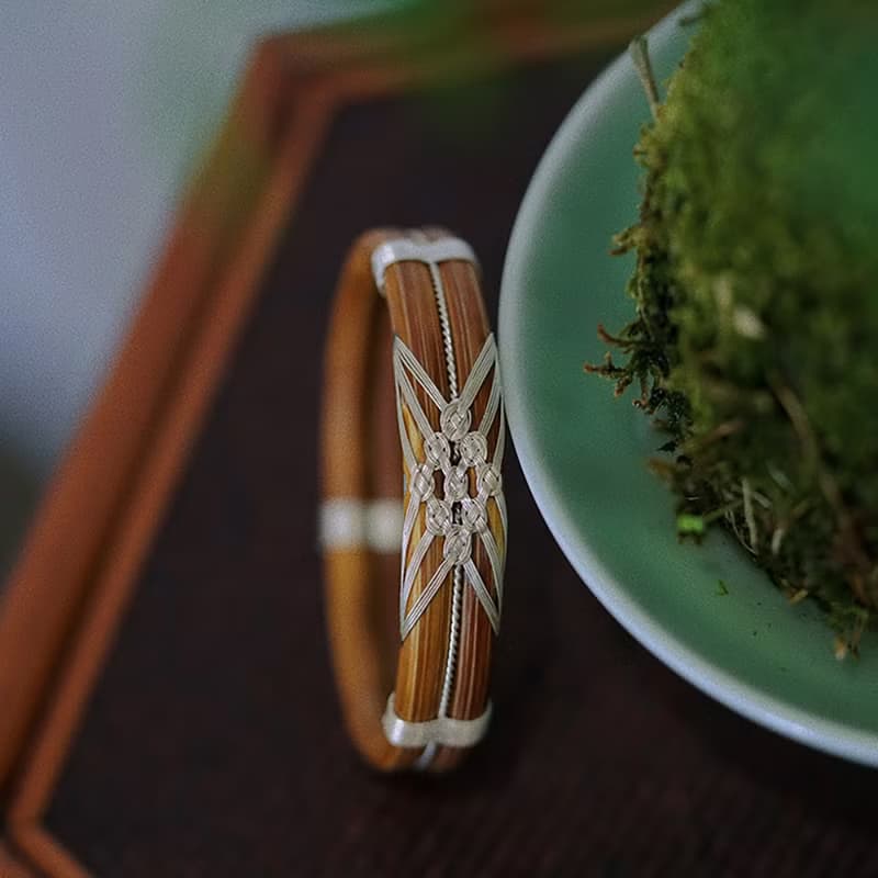 雙風藤足銀編絲手镯子未時傳統純手工制作複古森系木質手環女禮物