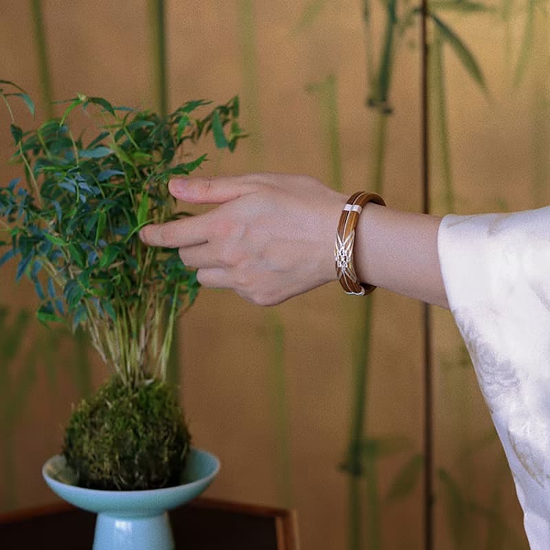 雙風藤足銀編絲手镯子未時傳統純手工制作複古森系木質手環女禮物