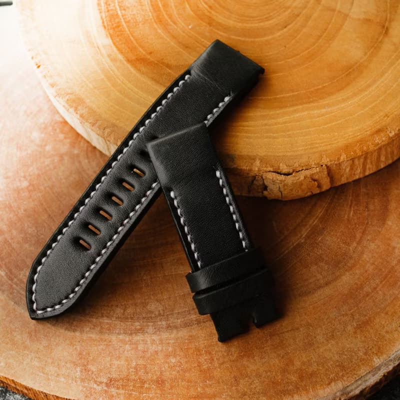 Garmin Watch Black Leather Strap With Quickfit Garmin Connector