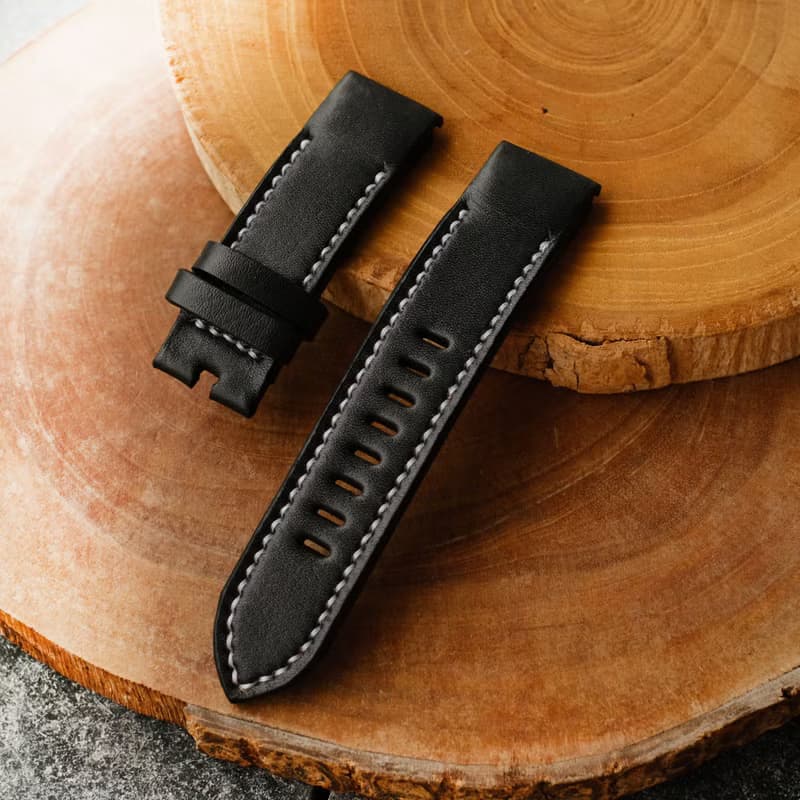 Garmin Watch Black Leather Strap With Quickfit Garmin Connector