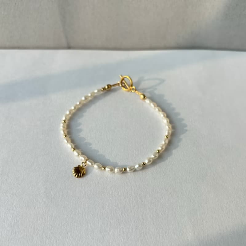 淡水珍珠 手鍊 14KGF 小貝殼 手作 珍珠