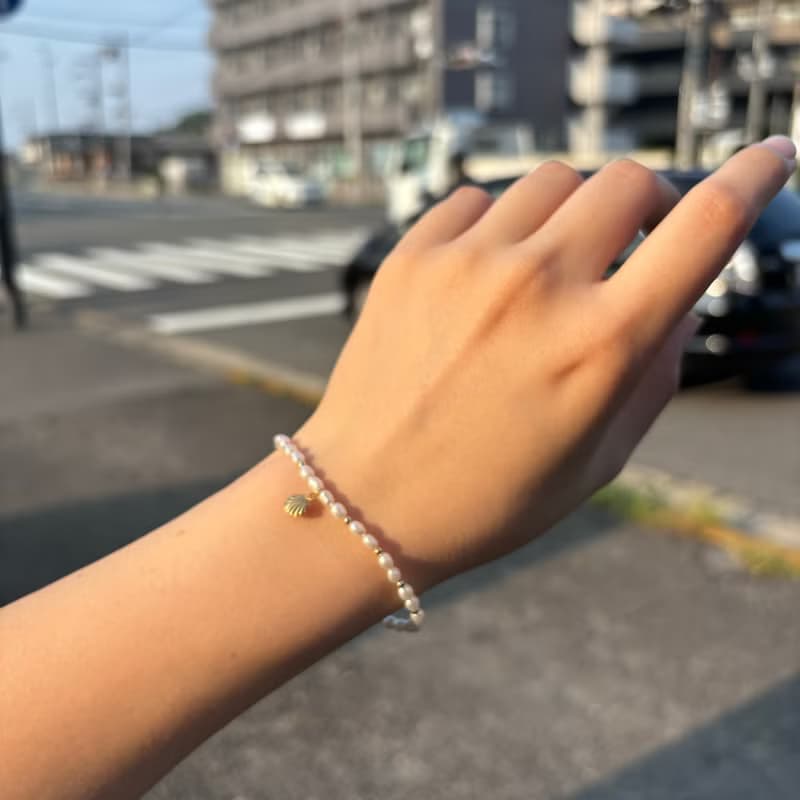 淡水珍珠 手鍊 14KGF 小貝殼 手作 珍珠