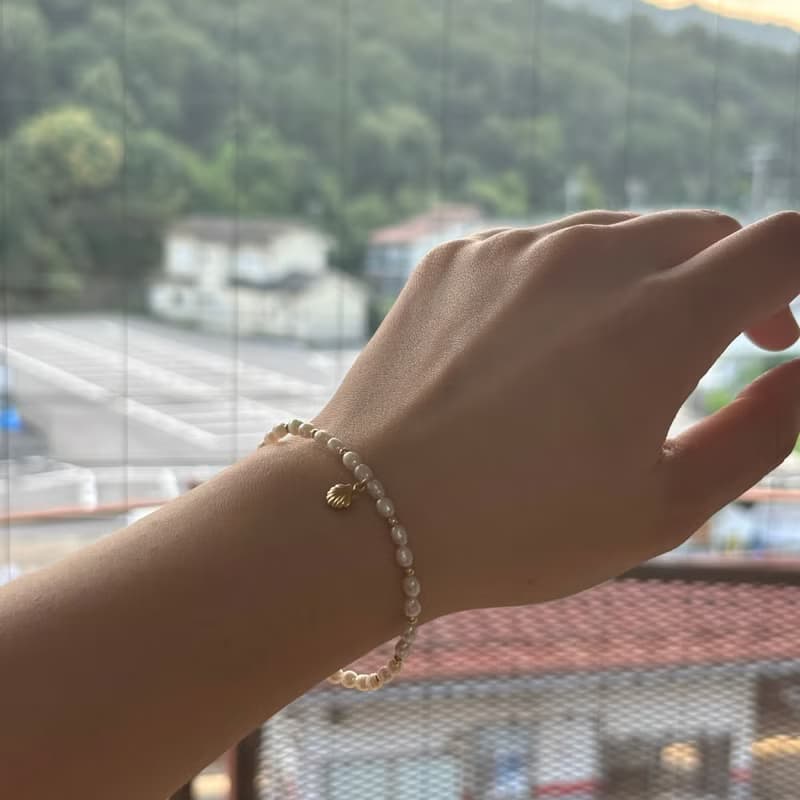 淡水珍珠 手鍊 14KGF 小貝殼 手作 珍珠