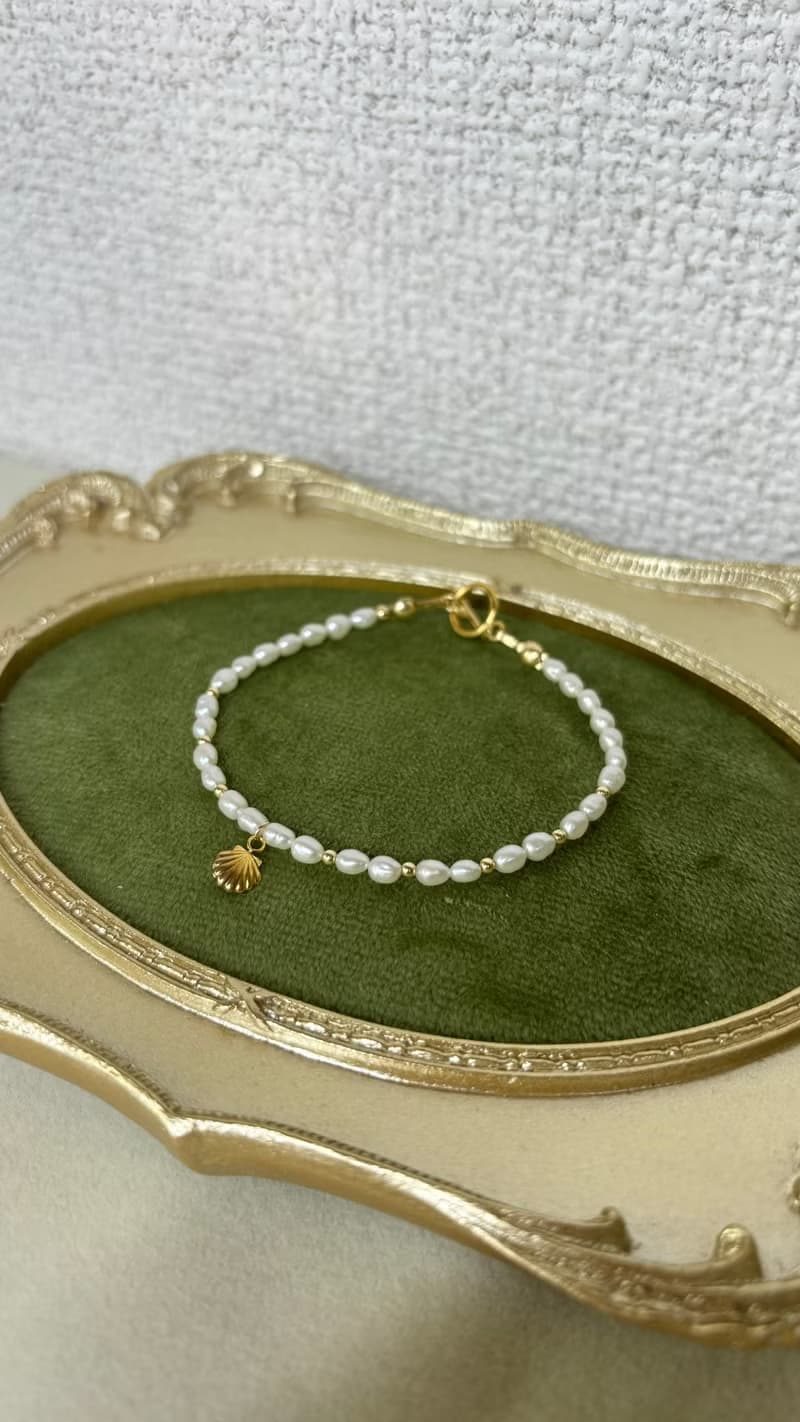 淡水珍珠 手鍊 14KGF 小貝殼 手作 珍珠