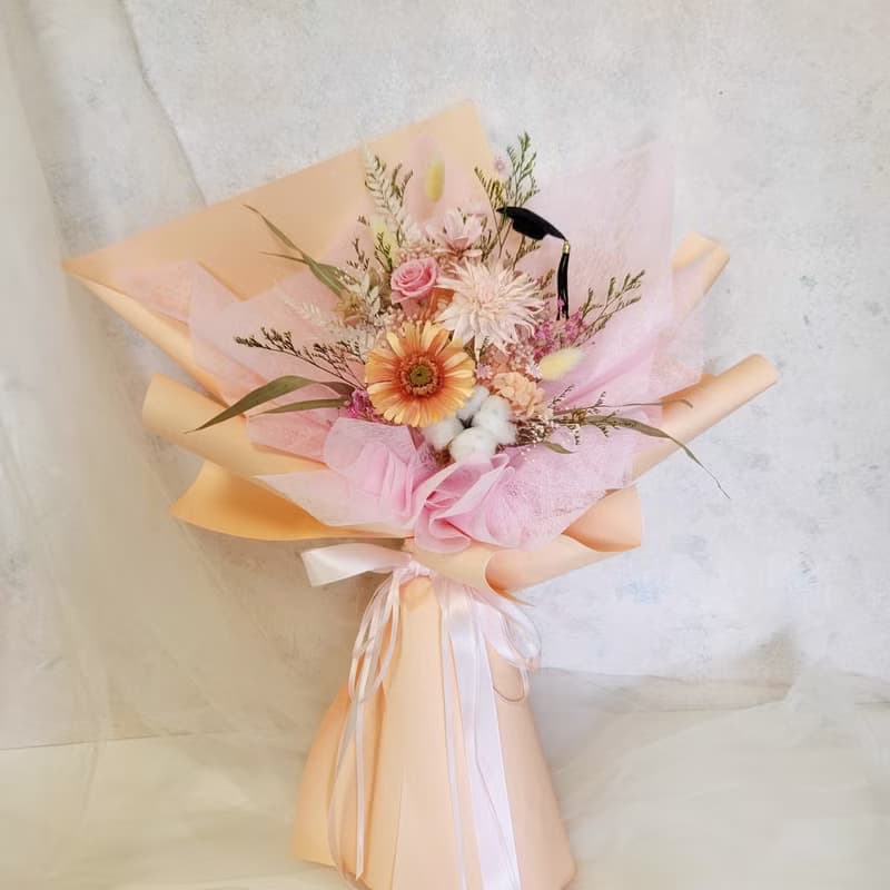 畢業花束 寬大款 永生太陽花 畢業花禮 永生花花束