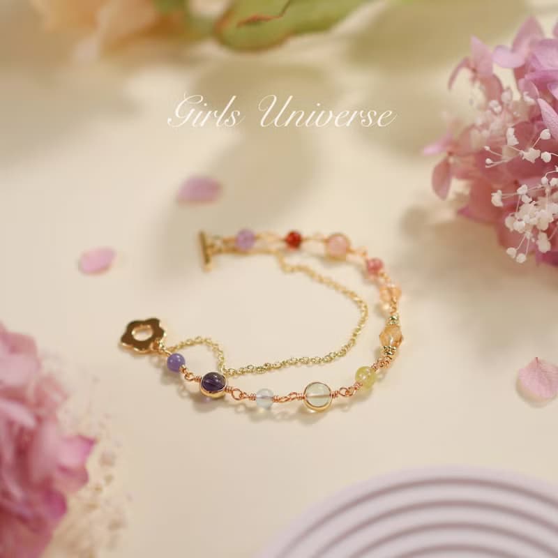 淺嚐花蜜。沙弗萊石 黃水晶 坦桑石 14K包金 水晶礦石設計手鍊