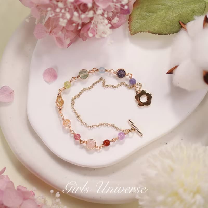 淺嚐花蜜。沙弗萊石 黃水晶 坦桑石 14K包金 水晶礦石設計手鍊