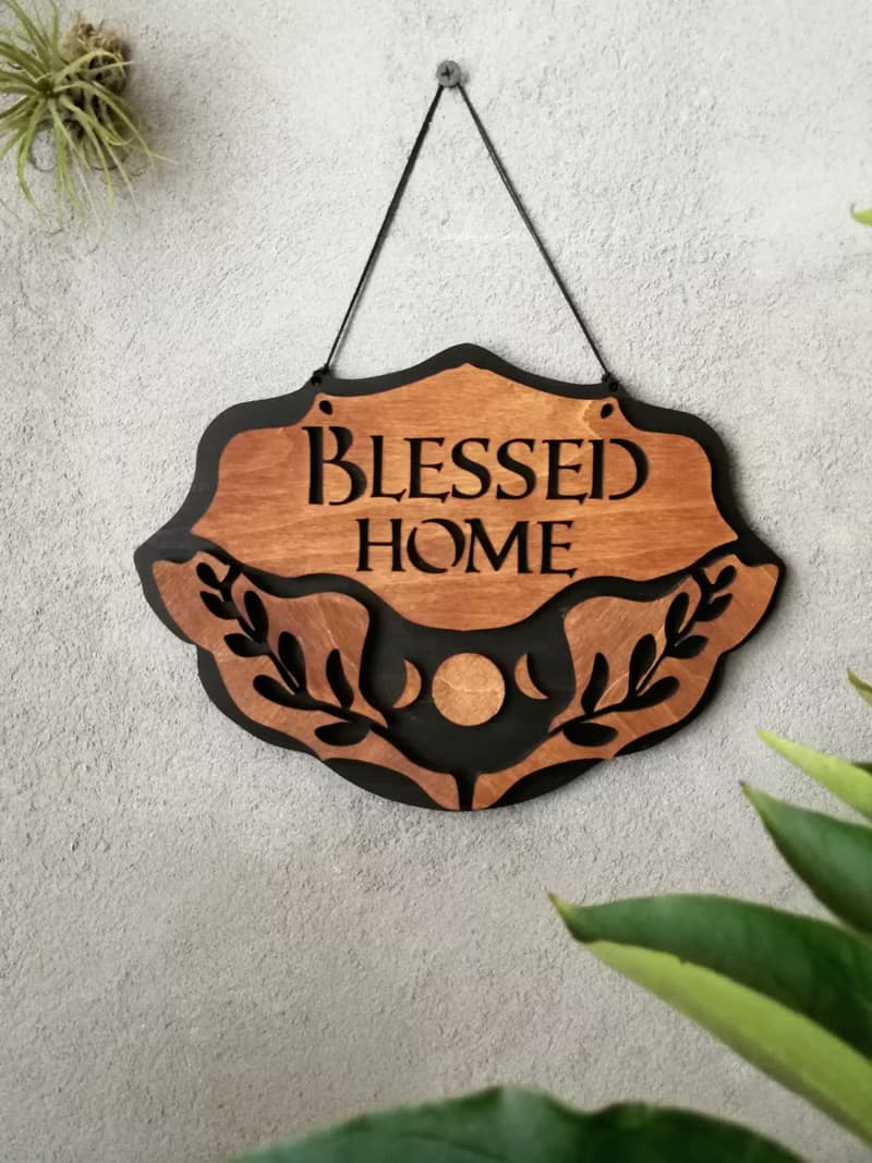 Blessed home wall decor, spiritual home decor, Wooden door sign home protection