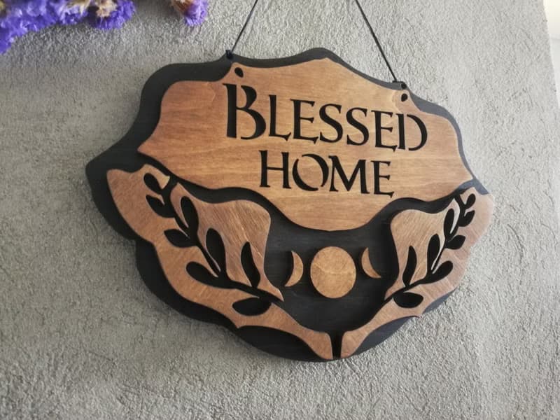 Blessed home wall decor, spiritual home decor, Wooden door sign home protection