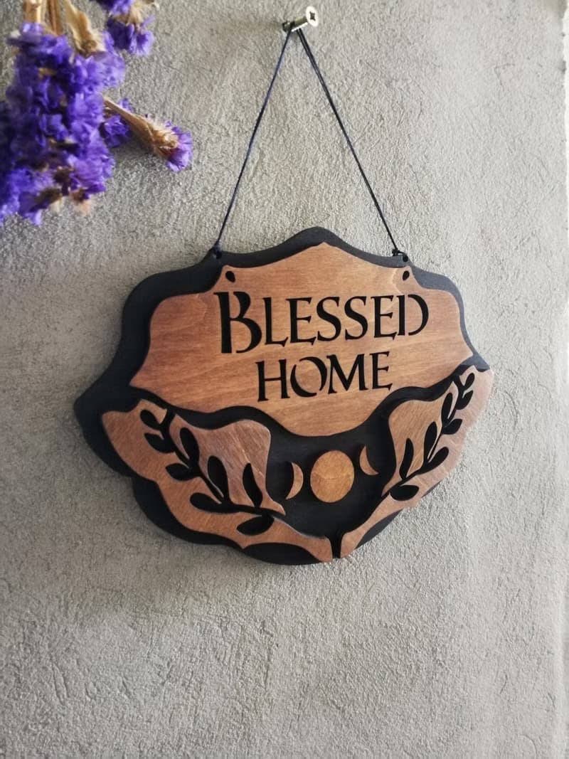 Blessed home wall decor, spiritual home decor, Wooden door sign home protection