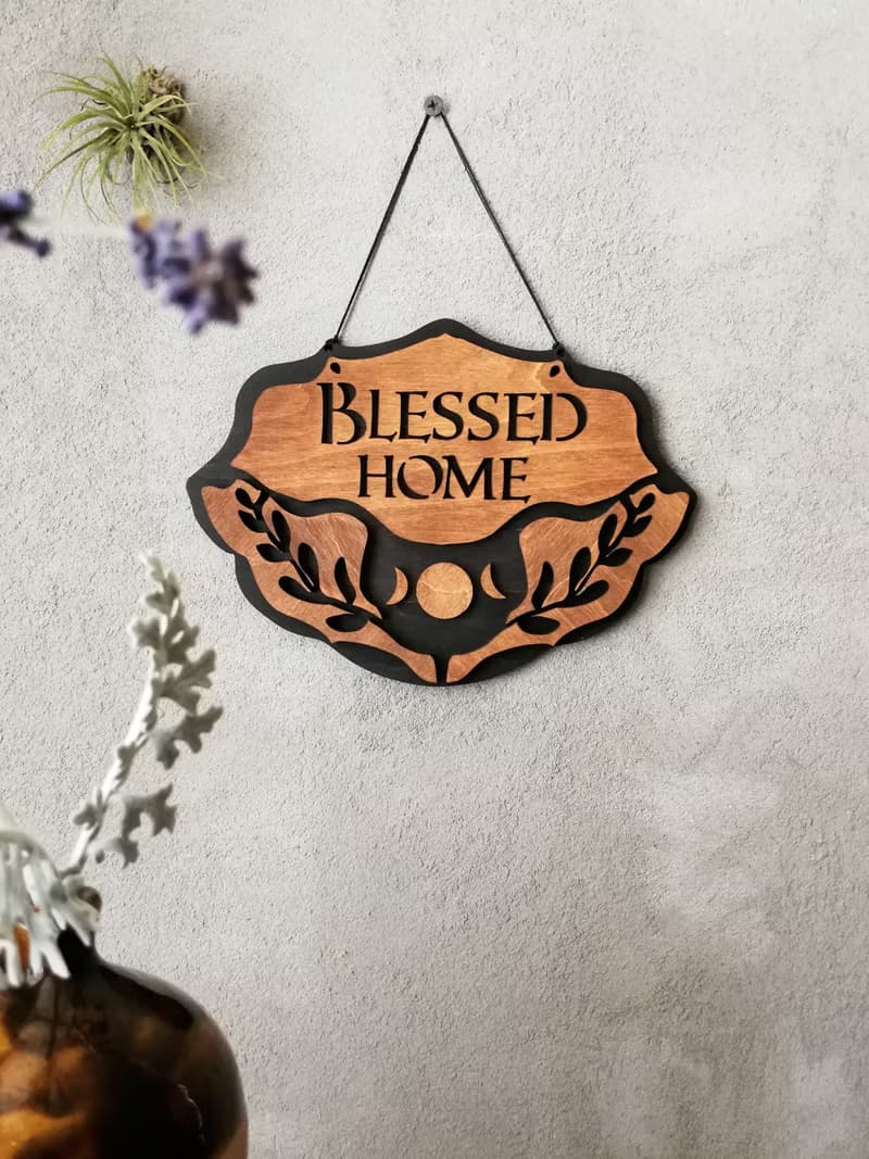 Blessed home wall decor, spiritual home decor, Wooden door sign home protection