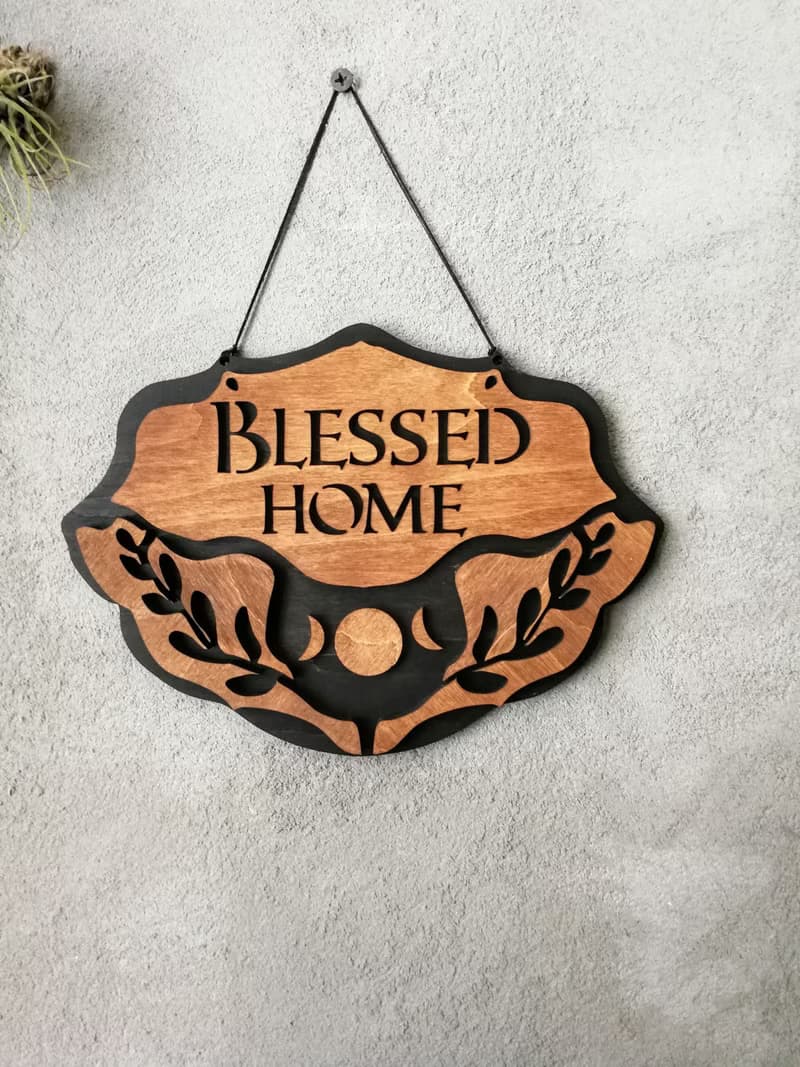 Blessed home wall decor, spiritual home decor, Wooden door sign home protection