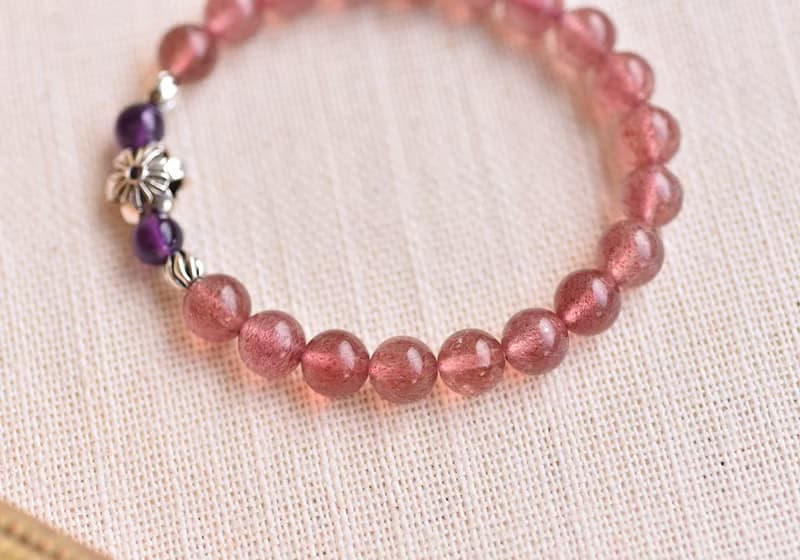 深色閃耀草莓晶+紫水晶純銀花朵手鍊