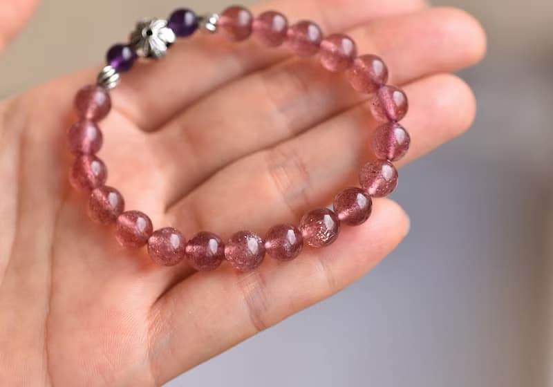 深色閃耀草莓晶+紫水晶純銀花朵手鍊