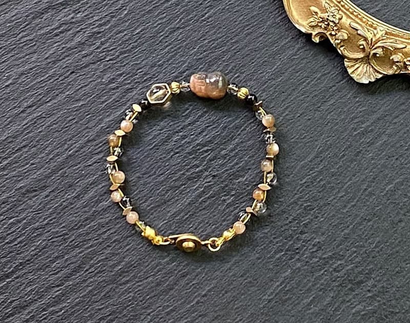 黑金骨幹 白水晶 黑髮晶 黑曜石 黑金骨幹貔貅 編織感黃銅手鍊