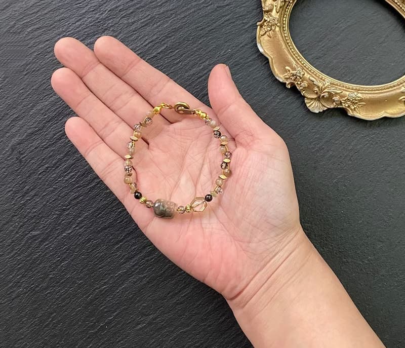 黑金骨幹 白水晶 黑髮晶 黑曜石 黑金骨幹貔貅 編織感黃銅手鍊