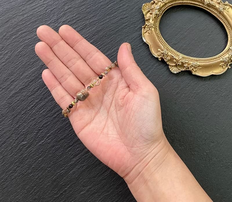 黑金骨幹 白水晶 黑髮晶 黑曜石 黑金骨幹貔貅 編織感黃銅手鍊