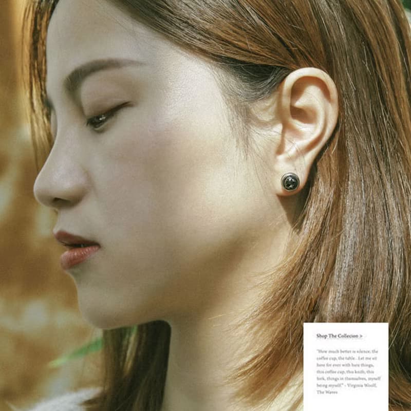 DISSOLVE 黑瑪瑙切割面復古耳釘 螺旋式耳托 男女同款