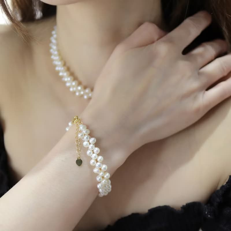 【趁桃花】淡水珍珠項鍊 /手鍊套組| 春景之珠