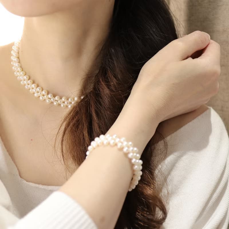 【趁桃花】淡水珍珠項鍊 /手鍊套組| 春景之珠