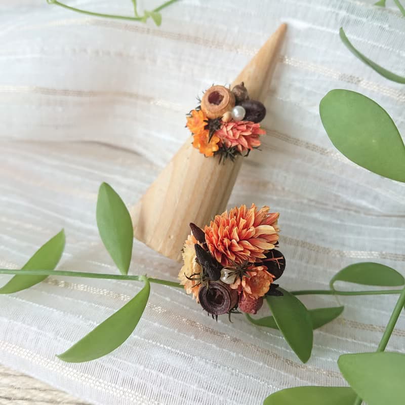 乾燥永生花戒指 /戒圍可調 /橘色系 /多種果實與花朵