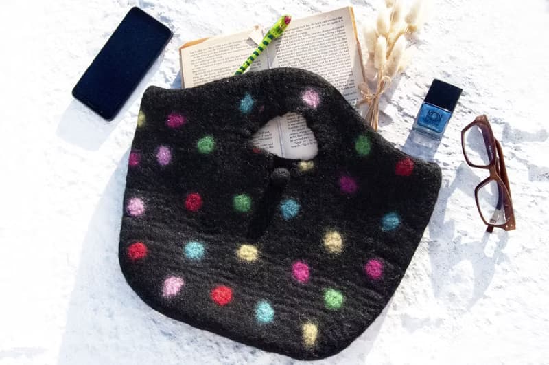 天然羊毛氈輕便包 手提包 手拿包 手袋 便當袋 托特包 色塊包-彩