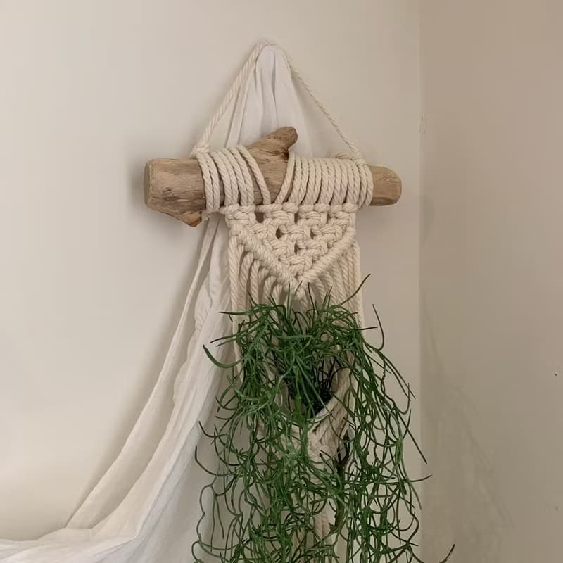 Macrame 小物 盆栽 空鳳 原木掛飾 編織 吊飾