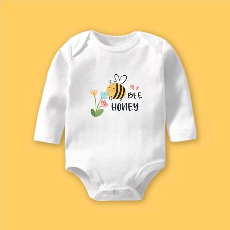 BEE哈尼小蜜蜂 長袖包屁衣 白 嬰兒 彌月 滿月