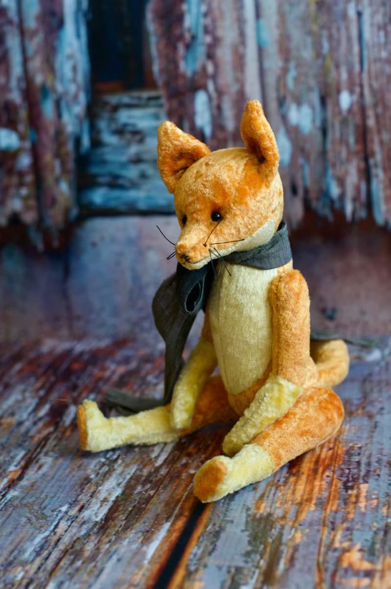 Handmade Teddy Fox created with orange vintage plush