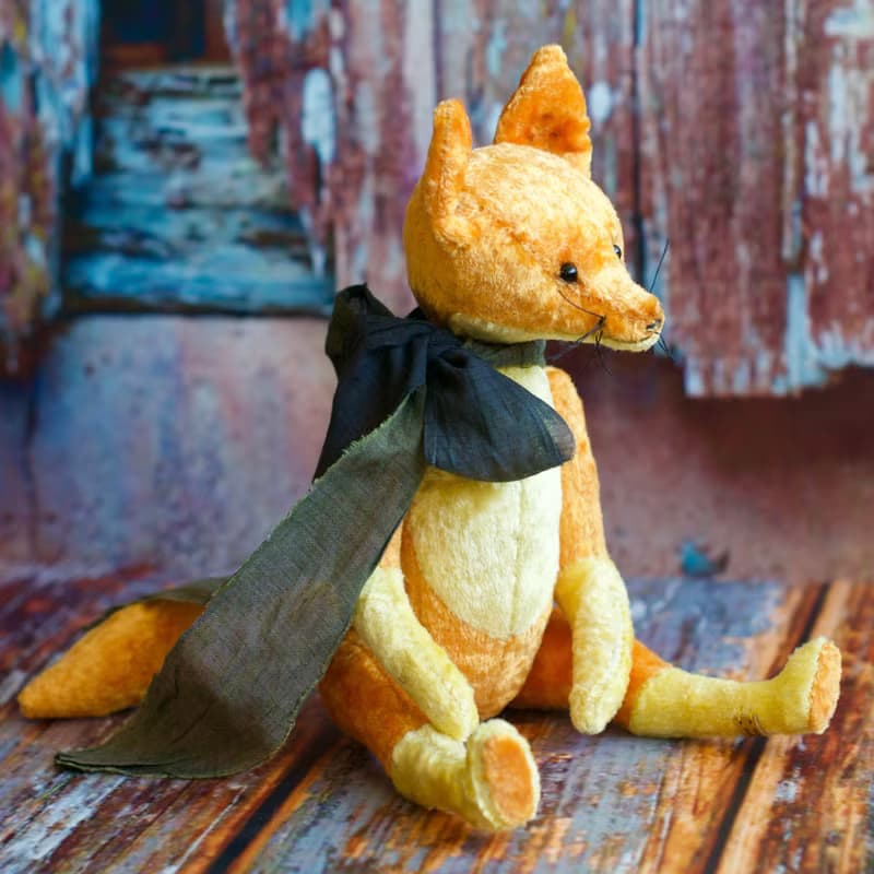 Handmade Teddy Fox created with orange vintage plush