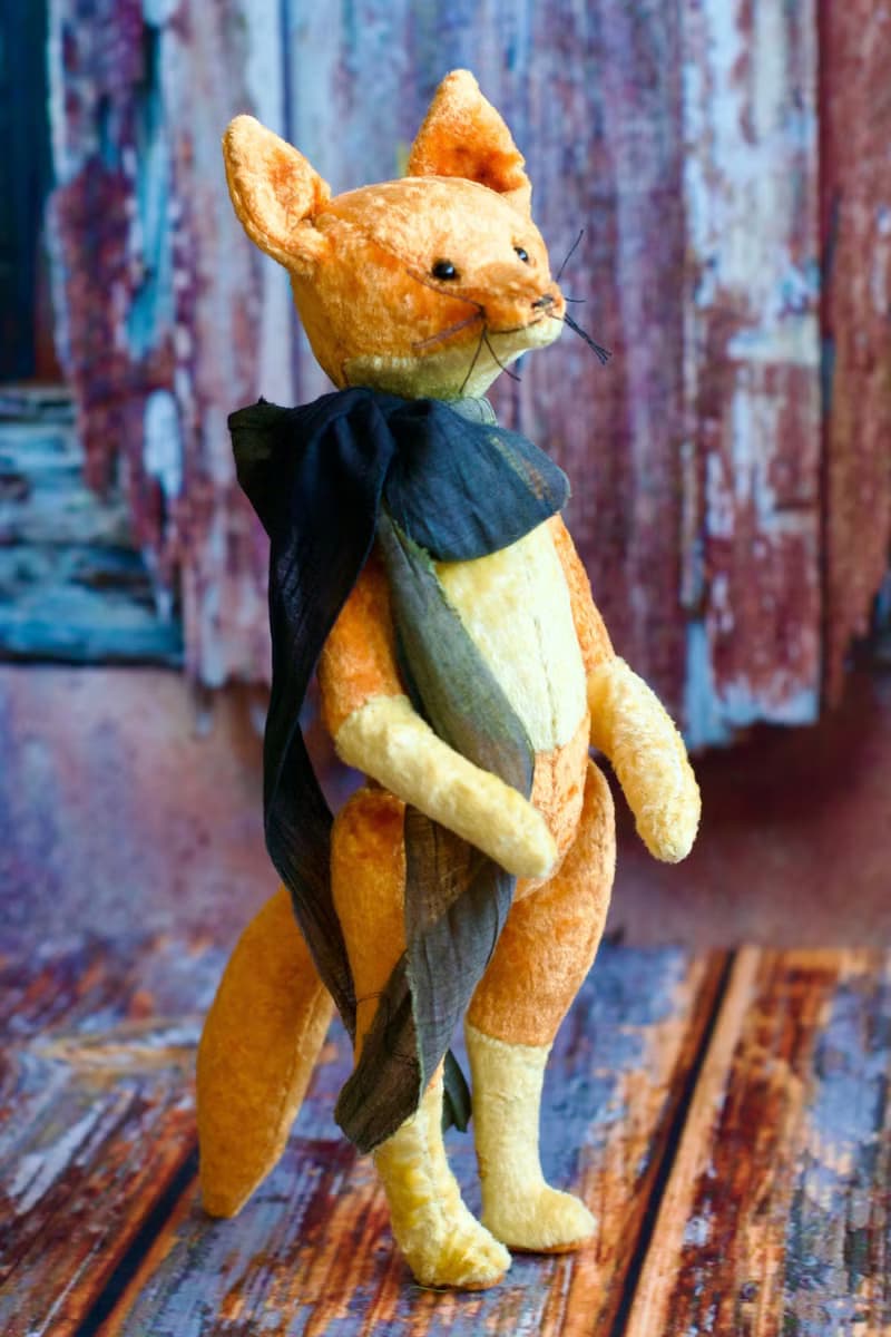 Handmade Teddy Fox created with orange vintage plush