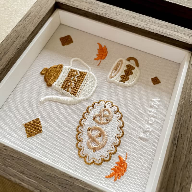 【咖啡時光】咖啡甜點 刺繡畫 共9款|實木框