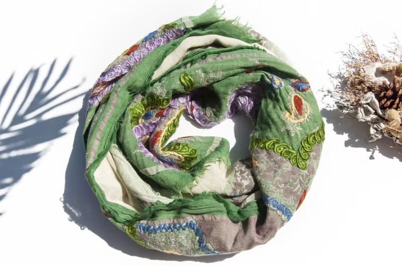 喀什米爾Cashmere/水煮羊毛披肩/針織圍巾/刺繡圍巾/羊絨披巾-花