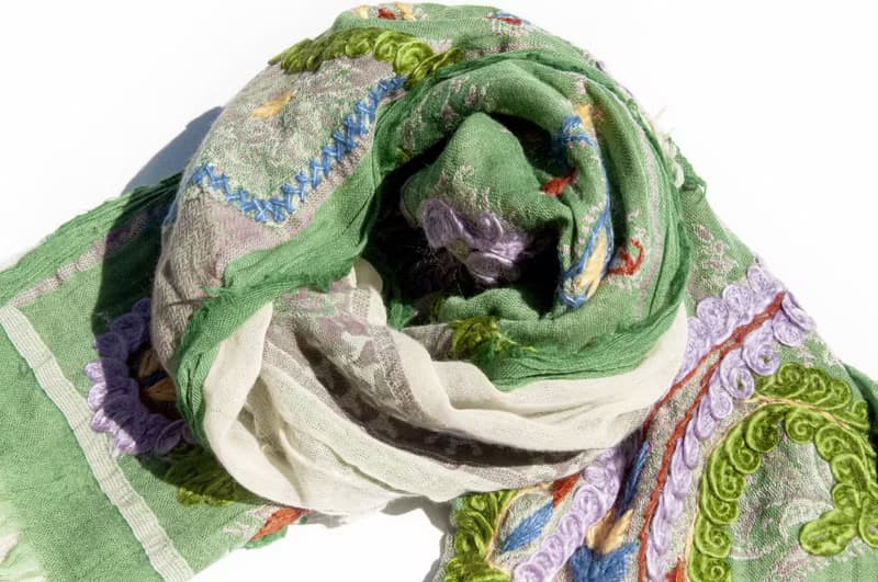 喀什米爾Cashmere/水煮羊毛披肩/針織圍巾/刺繡圍巾/羊絨披巾-花