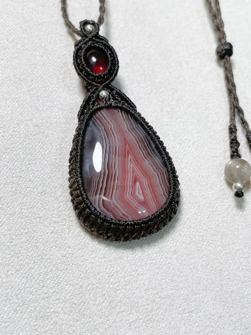 蠟線編織/波斯瓦那瑪瑙項鍊(咖啡色)