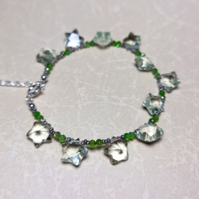手鍊 綠紫晶 水晶 綠鉻透輝石 星星造型立體雕刻 玉片 925銀飾