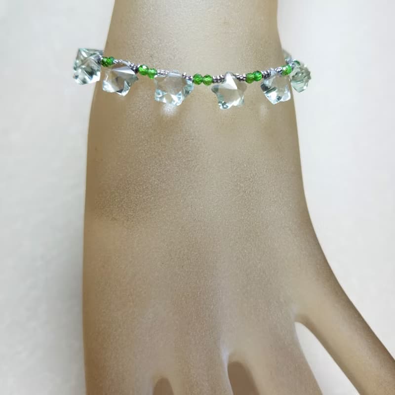 手鍊 綠紫晶 水晶 綠鉻透輝石 星星造型立體雕刻 玉片 925銀飾