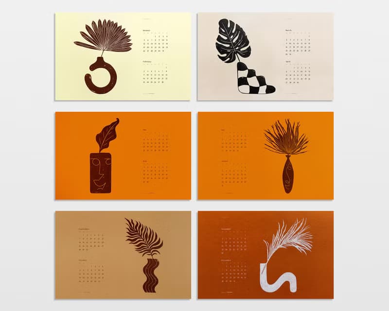【數位】Neutral Boho Vases with Plants Printable Illustrated Calendar 2025 Modern Wall