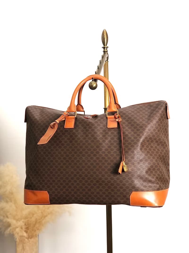 【 日本直送　名牌中古包 】CELINE セリーヌ マカダム ハンドバッグ ブラウン PVC レザー ボストンバッグ vintage ヴィンテージ tj7utz