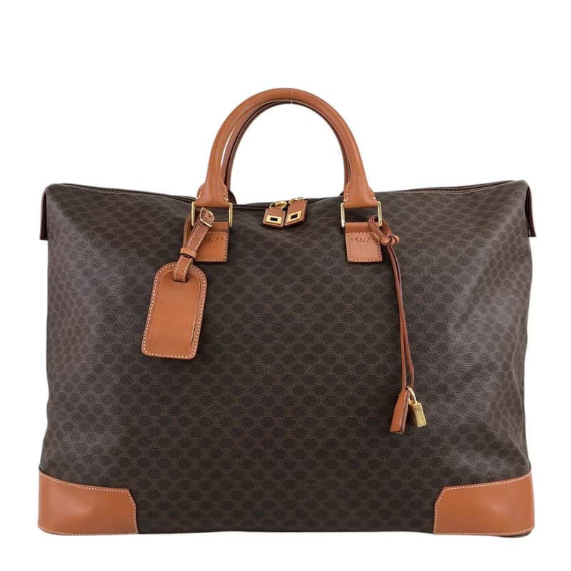 【 日本直送　名牌中古包 】CELINE セリーヌ マカダム ハンドバッグ ブラウン PVC レザー ボストンバッグ vintage ヴィンテージ tj7utz