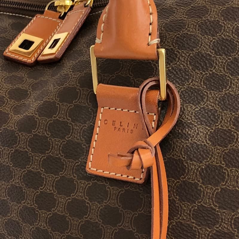 【 日本直送　名牌中古包 】CELINE セリーヌ マカダム ハンドバッグ ブラウン PVC レザー ボストンバッグ vintage ヴィンテージ tj7utz