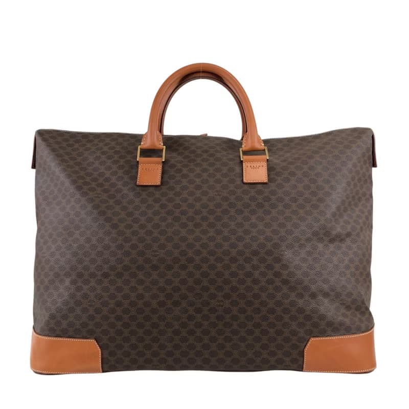 【 日本直送　名牌中古包 】CELINE セリーヌ マカダム ハンドバッグ ブラウン PVC レザー ボストンバッグ vintage ヴィンテージ tj7utz