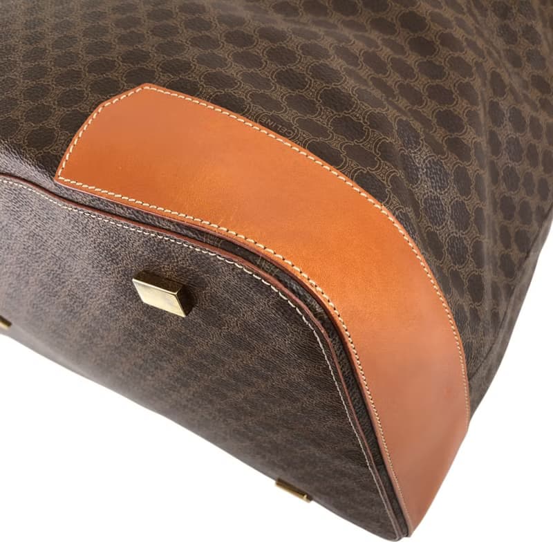 【 日本直送　名牌中古包 】CELINE セリーヌ マカダム ハンドバッグ ブラウン PVC レザー ボストンバッグ vintage ヴィンテージ tj7utz