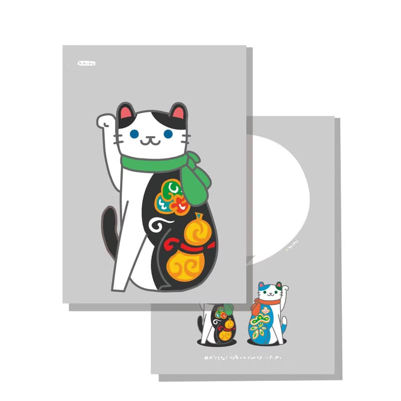 原創明信片/招財貓_黑花/原創插畫/貓咪/文創卡片