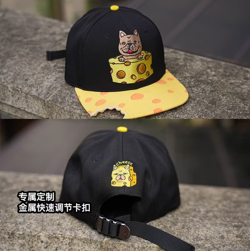 語罐頭創意芝士咬一口法鬥狗周邊搞怪防曬大頭可調節鴨舌棒球帽